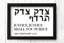Load image into Gallery viewer, Justice Shall You Pursue Hebrew Art Print: Lawyer Gift