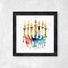 Load image into Gallery viewer, Watercolor Menorah Art Print: Jewish Home Decor