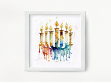Load image into Gallery viewer, Watercolor Menorah Art Print: Jewish Home Decor