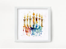 Load image into Gallery viewer, Watercolor Menorah Art Print: Jewish Home Decor