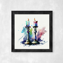 Load image into Gallery viewer, Shabbat Candlesticks Watercolor Art Print: Jewish Home Decor
