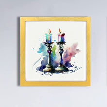 Load image into Gallery viewer, Shabbat Candlesticks Watercolor Art Print: Jewish Home Decor