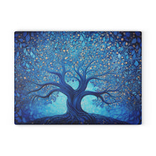 Load image into Gallery viewer, Blue Tree of Life Glass Challah Board: Shabbat Dinner Decor