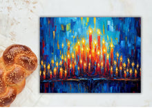 Load image into Gallery viewer, Colorful Candle Glass Challah Board: Shabbat Dinner Serving Platter