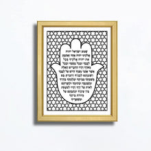 Load image into Gallery viewer, Shema, Jewish Prayer Blessing Print, Hebrew, Hamsa Design, Deuteronomy 6:4-9