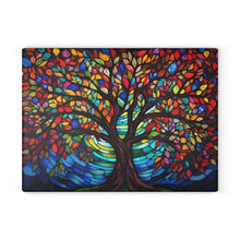 Load image into Gallery viewer, Glass Challah Board - Stained glass look Tree of Life, Etz Chaim Design, Tempered Glass, great for Shabbat dinners or as a gift