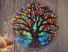 Load image into Gallery viewer, Glass Challah Board: Tree of Life Design, Shabbat Dinner Serving Platter