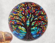Load image into Gallery viewer, Glass Challah Board: Tree of Life Design, Shabbat Dinner Serving Platter