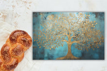 Load image into Gallery viewer, Gold Tree of Life Glass Challah Board: Shabbat Dinner Decor