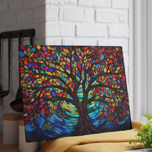 Load image into Gallery viewer, Glass Challah Board - Stained glass look Tree of Life, Etz Chaim Design, Tempered Glass, great for Shabbat dinners or as a gift