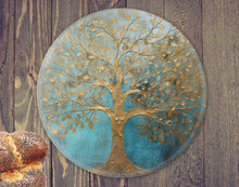 Load image into Gallery viewer, Tree of Life Glass Challah Board: Gold Etz Chaim Design (11.8")