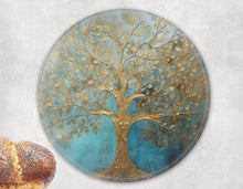 Load image into Gallery viewer, Tree of Life Glass Challah Board: Gold Etz Chaim Design (11.8")
