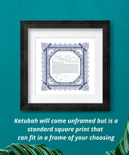 Load image into Gallery viewer, Ketubah - Intricate blue border design, multiple text options, fast shipping, budget friendly, for Jewish Wedding