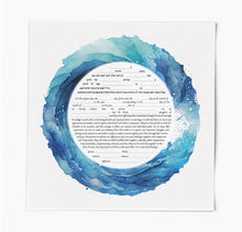 Load image into Gallery viewer, Ketubah - Blue Waves Watercolor - Fast Shipping, budget friendly, for Jewish Wedding