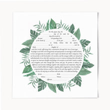 Load image into Gallery viewer, Tropical Leaf Ketubah: Jewish Wedding Certificate, Archival Paper