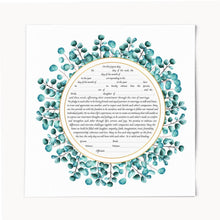 Load image into Gallery viewer, Teal Eucalyptus Ketubah: Jewish Wedding Certificate, Archival Paper