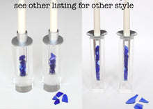 Load image into Gallery viewer, You Fill: Clear Acrylic Shabbat Candlesticks with your Broken Jewish Wedding Glass