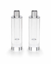 Load image into Gallery viewer, Fillable Broken Wedding Glass Shabbat Candlesticks: Cylindrical Crystal