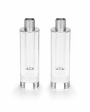 Load image into Gallery viewer, Fillable Broken Wedding Glass Shabbat Candlesticks: Cylindrical Crystal
