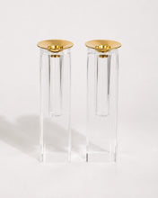 Load image into Gallery viewer, You Fill: Clear Acrylic Shabbat Candlesticks with your Broken Jewish Wedding Glass