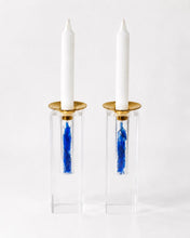 Load image into Gallery viewer, You Fill: Clear Acrylic Shabbat Candlesticks with your Broken Jewish Wedding Glass