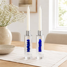Load image into Gallery viewer, Fillable Broken Wedding Glass Shabbat Candlesticks: Cylindrical Crystal