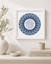 Load image into Gallery viewer, Birkat HaBayit Art Print: Jewish Home Blessing with Blue Geometric Border