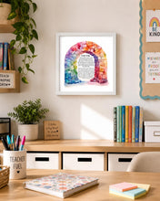 Load image into Gallery viewer, Jewish Teacher Blessing/Prayer Print, colorful stone arch design, Great Educator or Instructor Gift, Hebrew and English