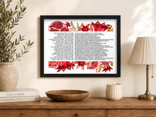 Load image into Gallery viewer, Woman of Valor Art Print: Eshet Chayil Hebrew Blessing, Pomegranate Design