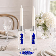 Load image into Gallery viewer, Fillable Broken Wedding Glass Shabbat Candlesticks: Cylindrical Crystal