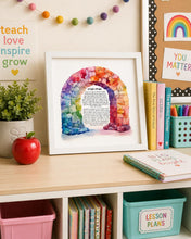 Load image into Gallery viewer, Jewish Teacher Blessing/Prayer Print, colorful stone arch design, Great Educator or Instructor Gift, Hebrew and English